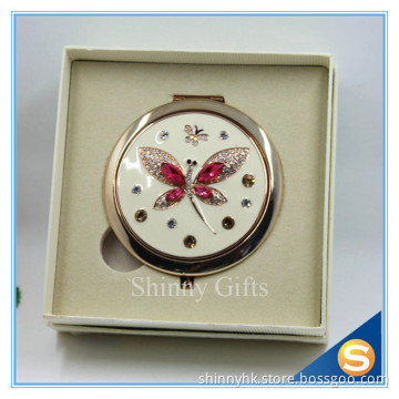 Shinny Gifts Butterfly Design Rhinestone Pocket Mirror Metal Handbag Mirror